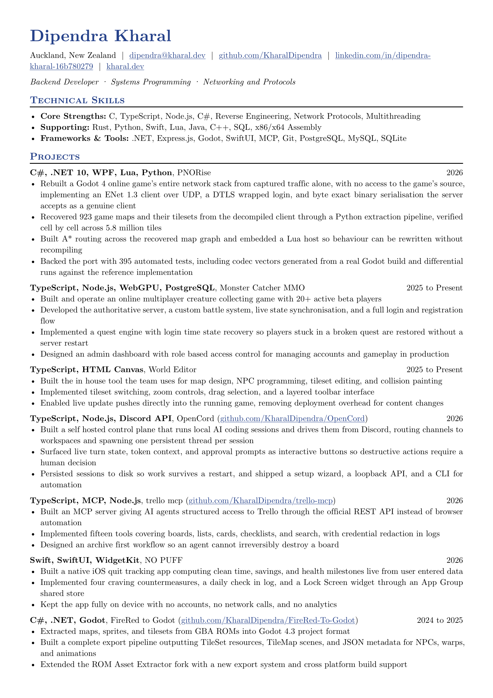 CV page 1: contact details, technical skills and projects